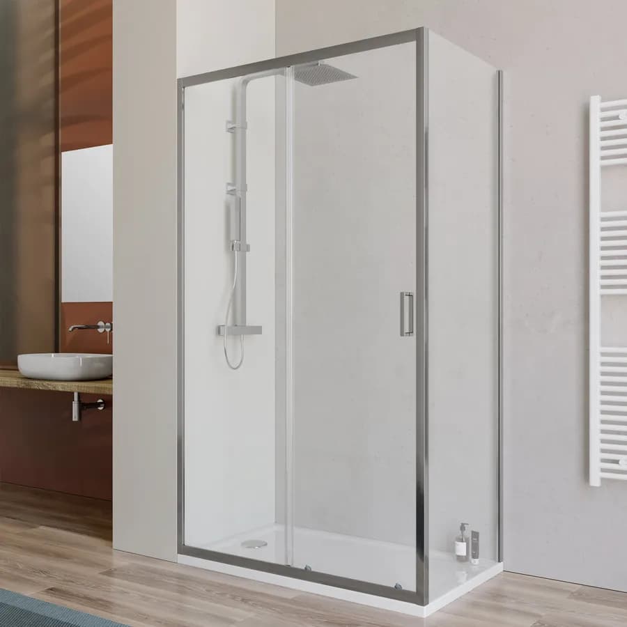 Box doccia 70x120 cm scorrevole con vetro trasparente e profilo cromo 200h - Skin