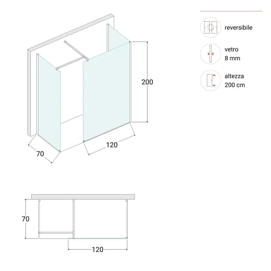 Box doccia 70x120x70 tre lati per sostituzione vasca da bagno walk-in fume - Keep