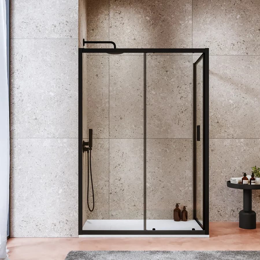 Box doccia 70x130 cm scorrevole in vetro temperato 6 mm trasparente 185h e profilo nero - Young