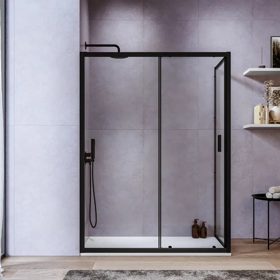 Box doccia 70x140 cm scorrevole in vetro temperato 6 mm trasparente 185h e profilo nero - Young