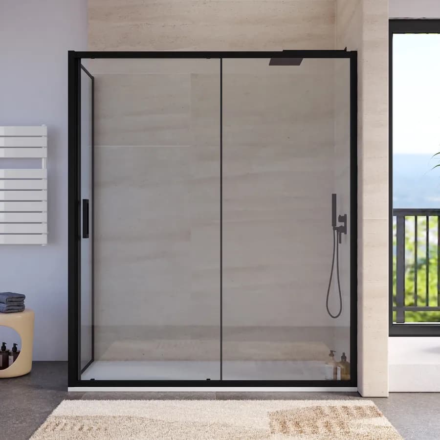 Box doccia 70x160 cm scorrevole anticalcare profilo nero 200h - Naomi