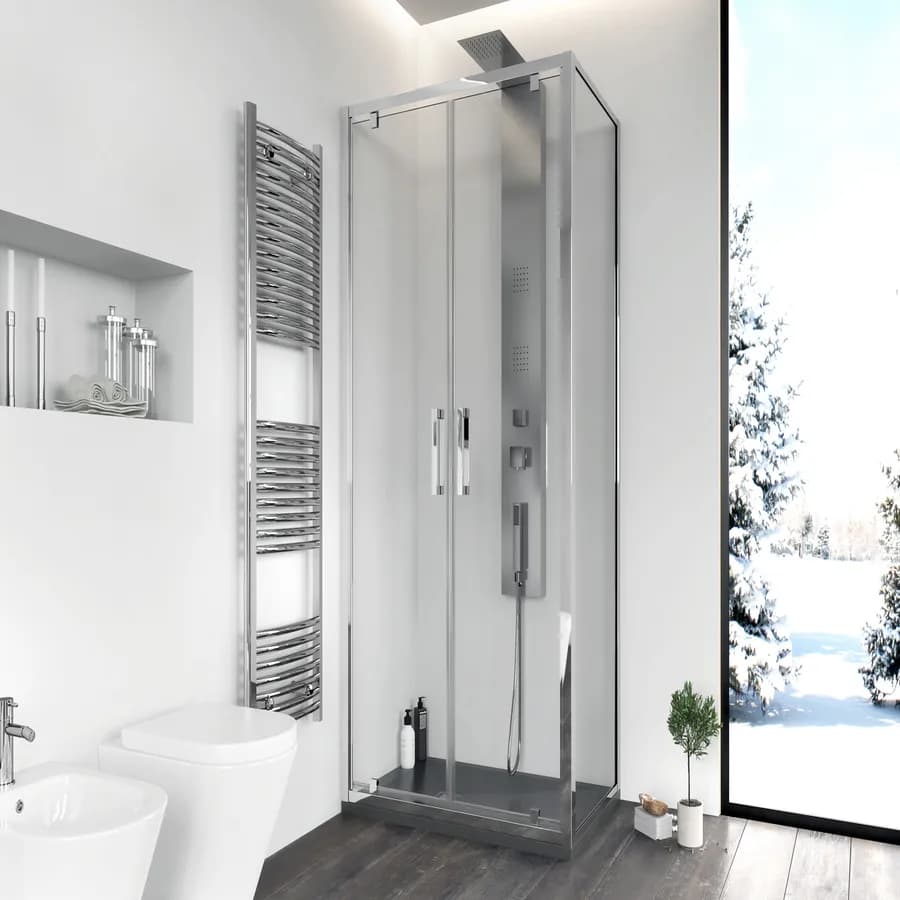 Box doccia 70x70 cm doppio battente vetro trasparente anticalcare profilo cromo 195h - Moritz