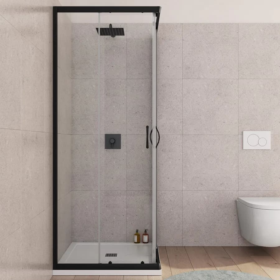 Box doccia 70X70 cm scorrevole con vetro trasparente e profilo nero opaco 185h - Lite