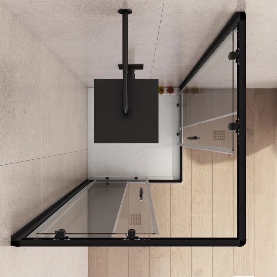 Box doccia 70X70 cm scorrevole con vetro trasparente e profilo nero opaco 185h - Lite