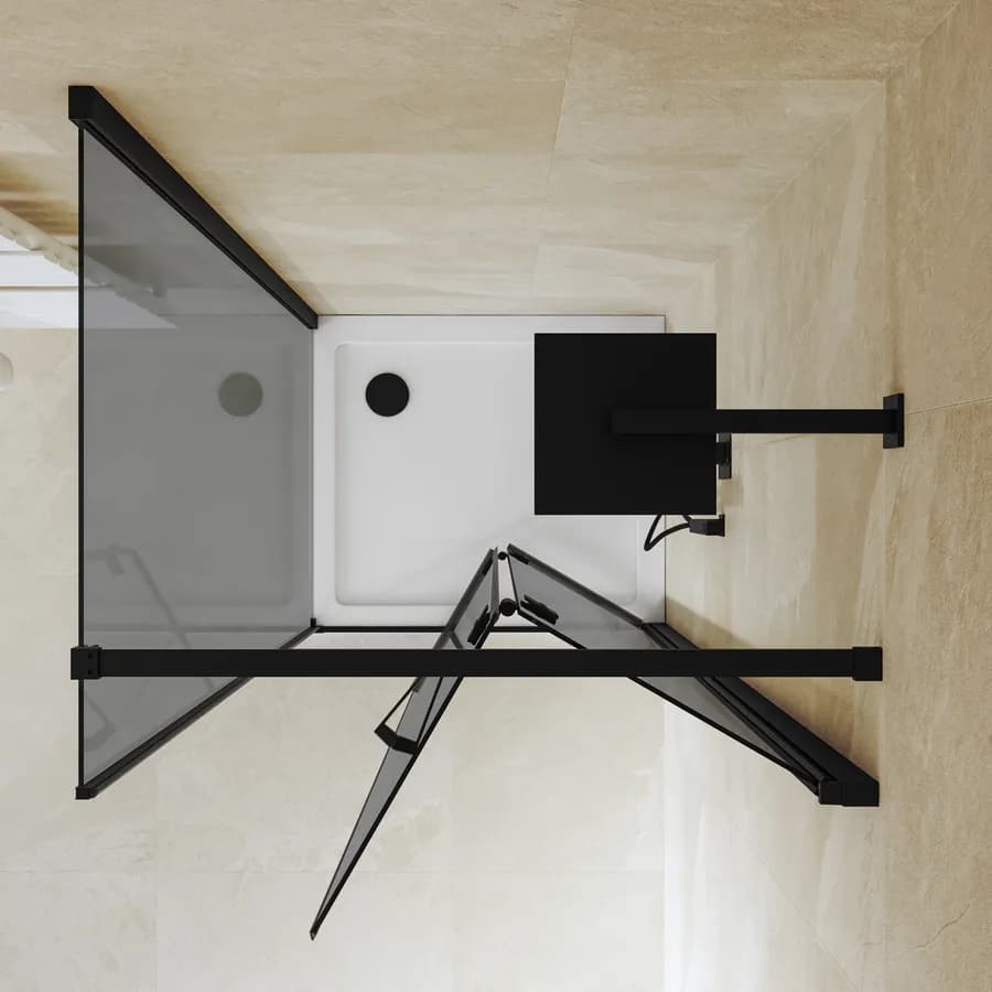 Box doccia 70x90 cm a soffietto vetro anticalcare fumé e profilo nero opaco 195h - Flexy