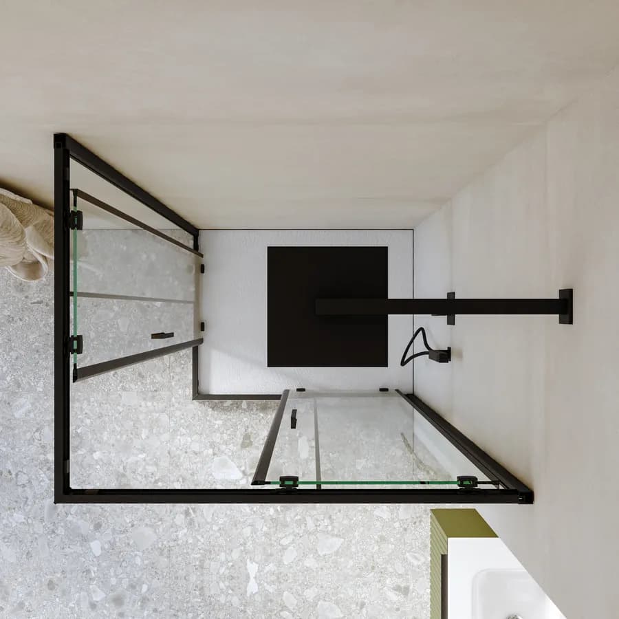 Box doccia 70x90 cm angolare scorrevole con vetro slim trasparente e profilo nero opaco 195h - Glide