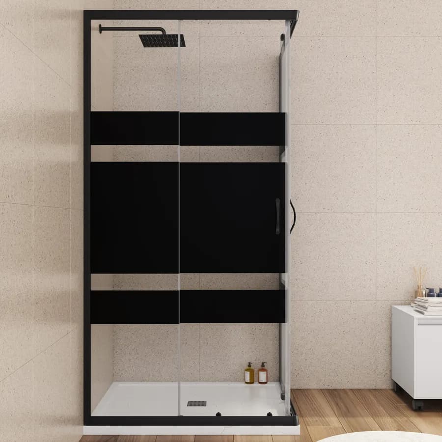 Box doccia 70X90 cm scorrevole con vetro serigrafato nero e profilo nero opaco 185h - Lite