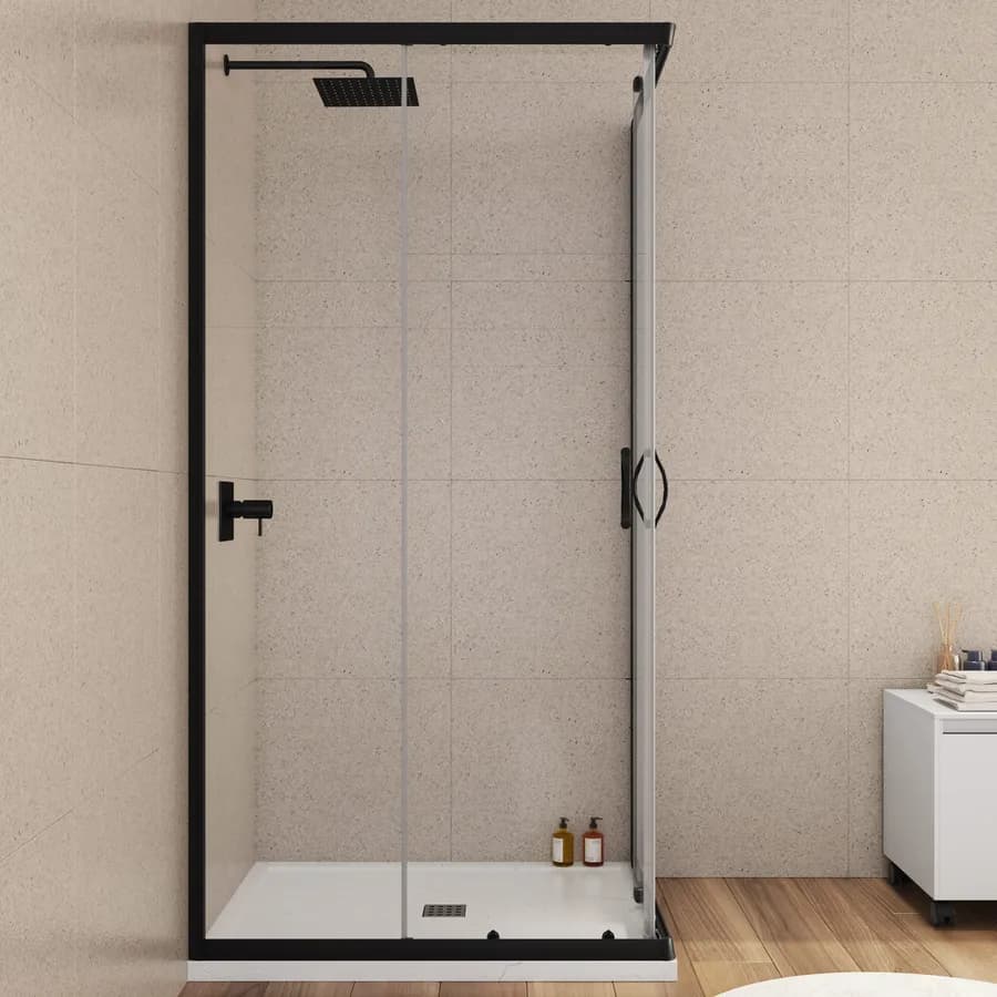 Box doccia 70X90 cm scorrevole con vetro trasparente e profilo nero opaco 185h - Lite