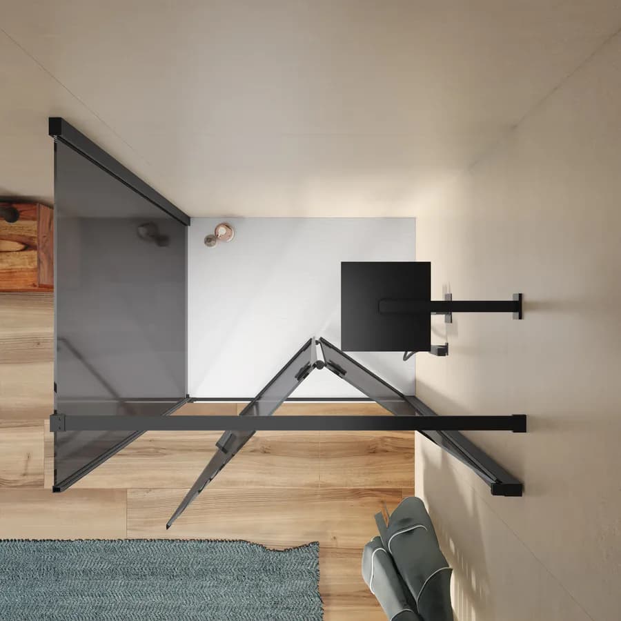 Box doccia 80x100 cm a soffietto vetro anticalcare fumé e profilo nero opaco 195h - Flexy
