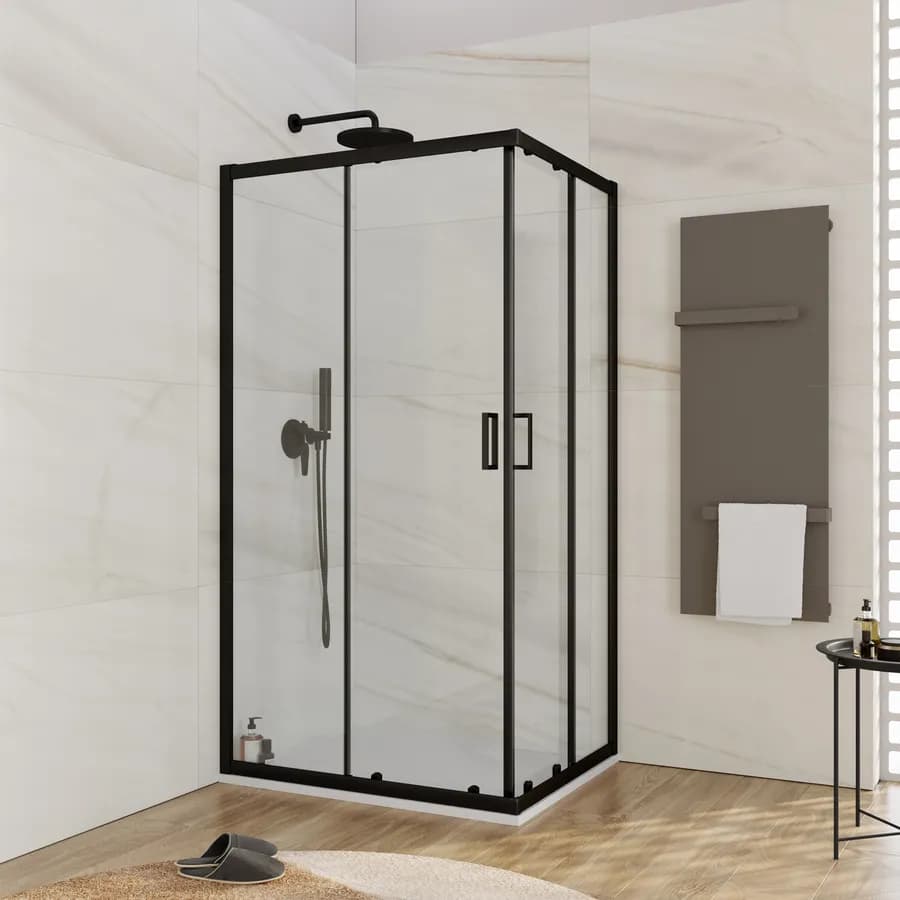 Box doccia 80x100 cm in vetro temperato 6 mm trasparente 185h con profilo nero - Young