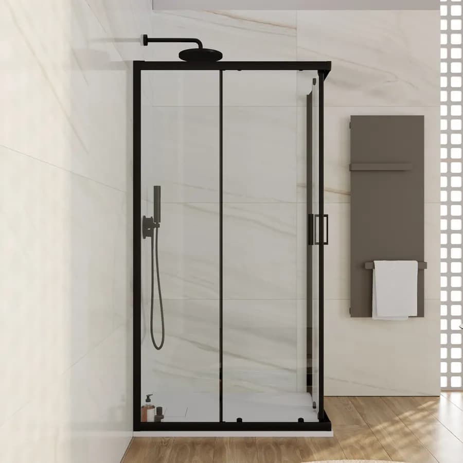 Box doccia 80x100 cm in vetro temperato 6 mm trasparente 185h con profilo nero - Young