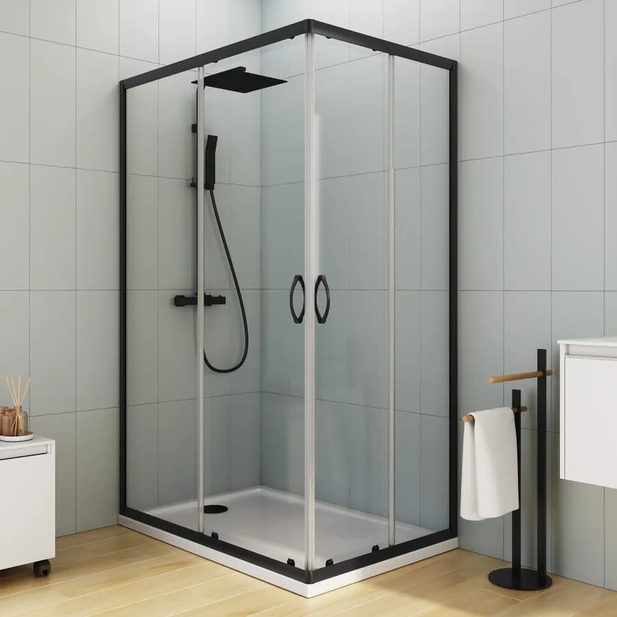 Box doccia 80X120 cm scorrevole con vetro trasparente e profilo nero opaco 185h - Lite