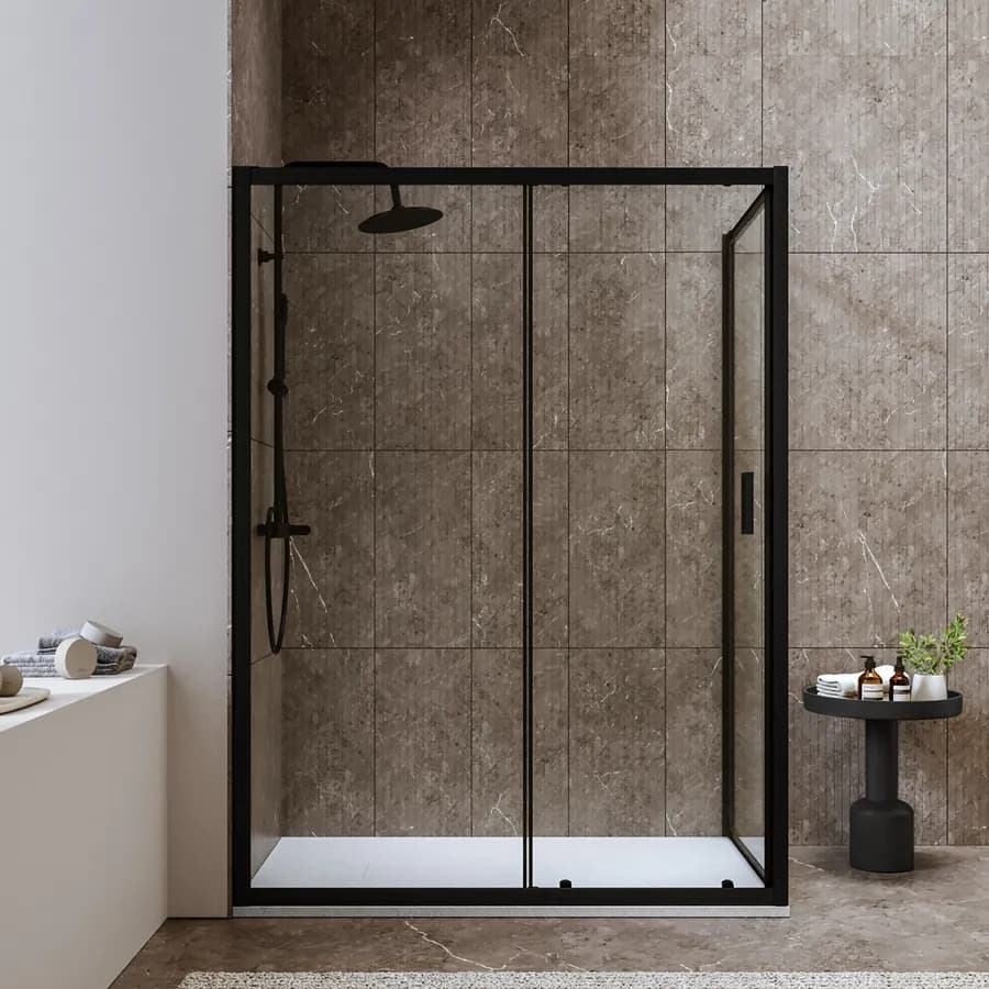 Box doccia 80x140 cm scorrevole in vetro temperato 6 mm trasparente 185h e profilo nero - Young