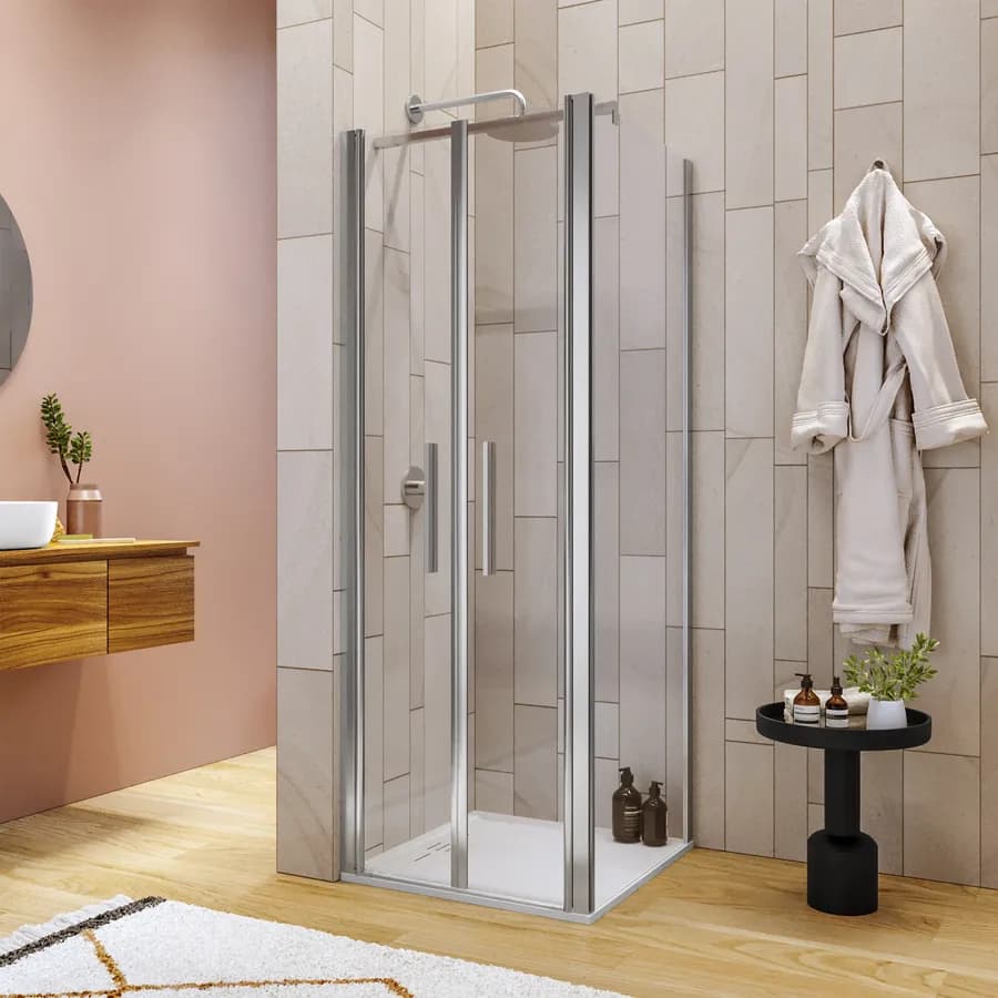 Box doccia 80x70 apertura saloon con vetro anticalcare trasparente e profilo cromo 195h - Lost