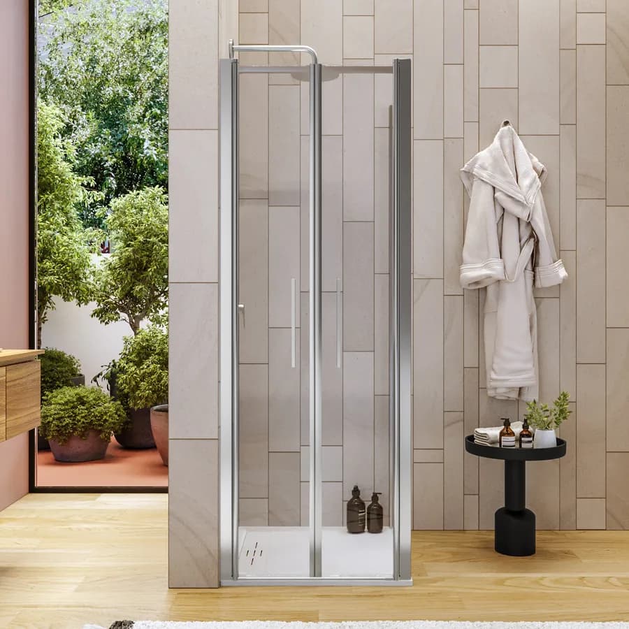 Box doccia 80x70 apertura saloon con vetro anticalcare trasparente e profilo cromo 195h - Lost