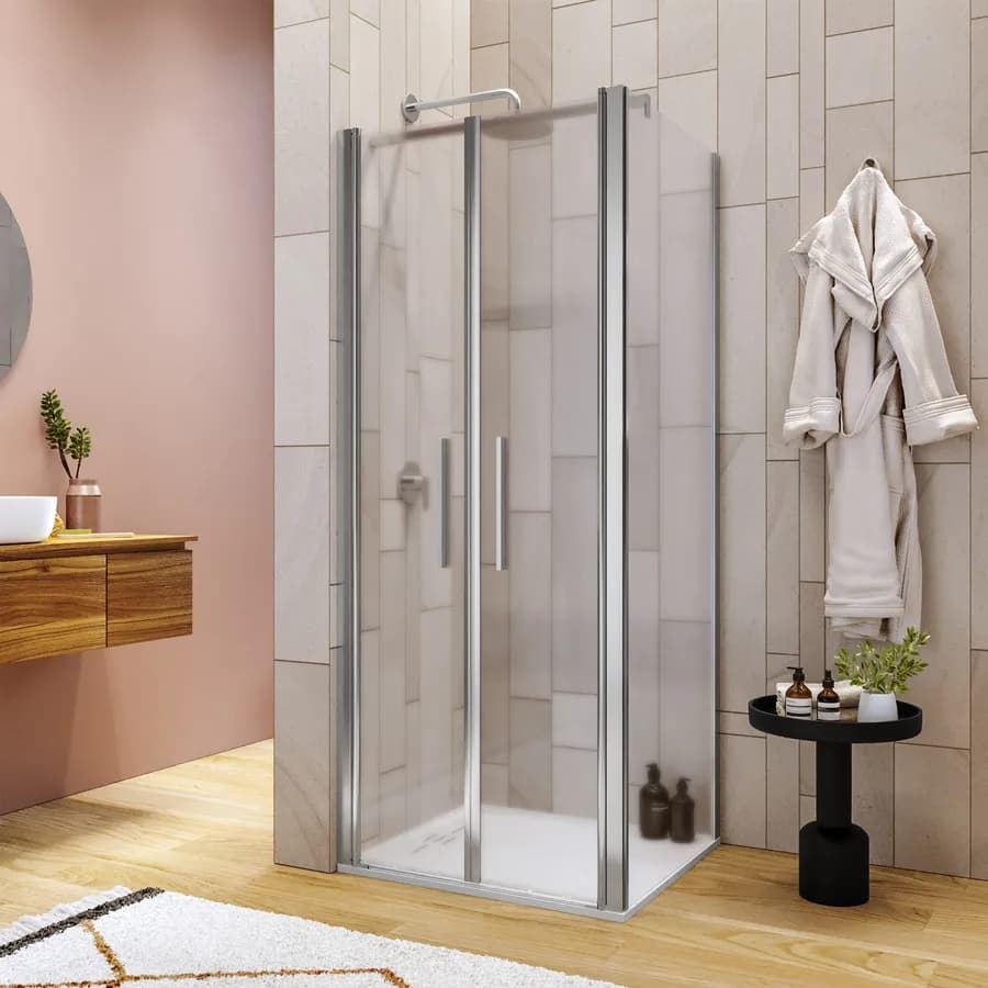 Box doccia 80x80 apertura saloon con vetro anticalcare opaco e profilo cromo 195h - Lost