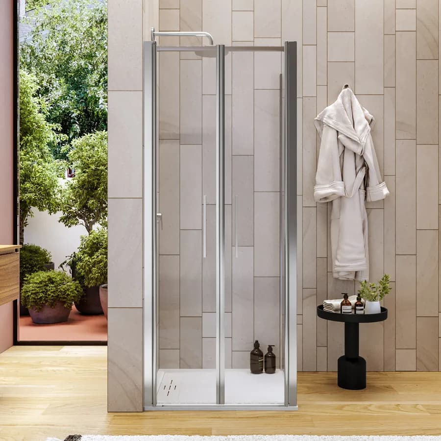 Box doccia 80x80 apertura saloon con vetro anticalcare trasparente e profilo cromo 195h - Lost