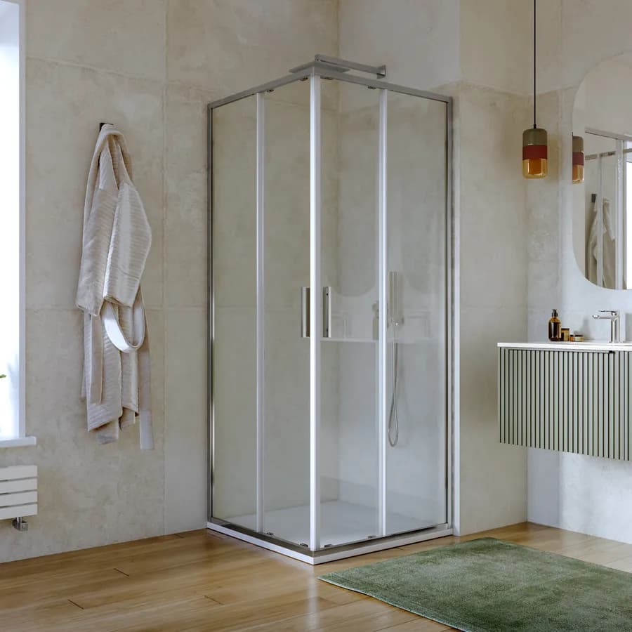 Box doccia 80x80 cm angolare scorrevole con vetro slim trasparente e profilo cromo 195h - Glide
