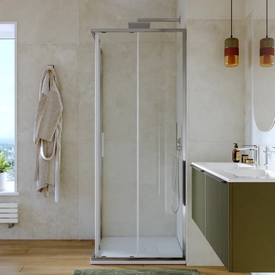 Box doccia 80x80 cm angolare scorrevole con vetro slim trasparente e profilo cromo 195h - Glide