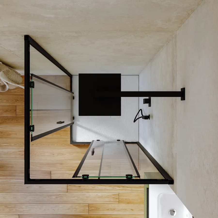 Box doccia 80x80 cm angolare scorrevole con vetro slim trasparente e profilo nero opaco 195h - Glide