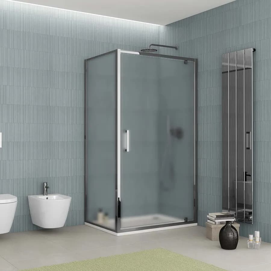 Box doccia 80x80 cm porta battente vetro opaco profilo cromo 195h - Moritz