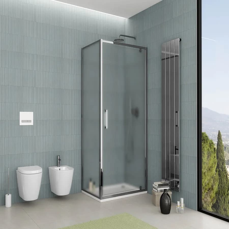 Box doccia 80x80 cm porta battente vetro opaco profilo cromo 195h - Moritz