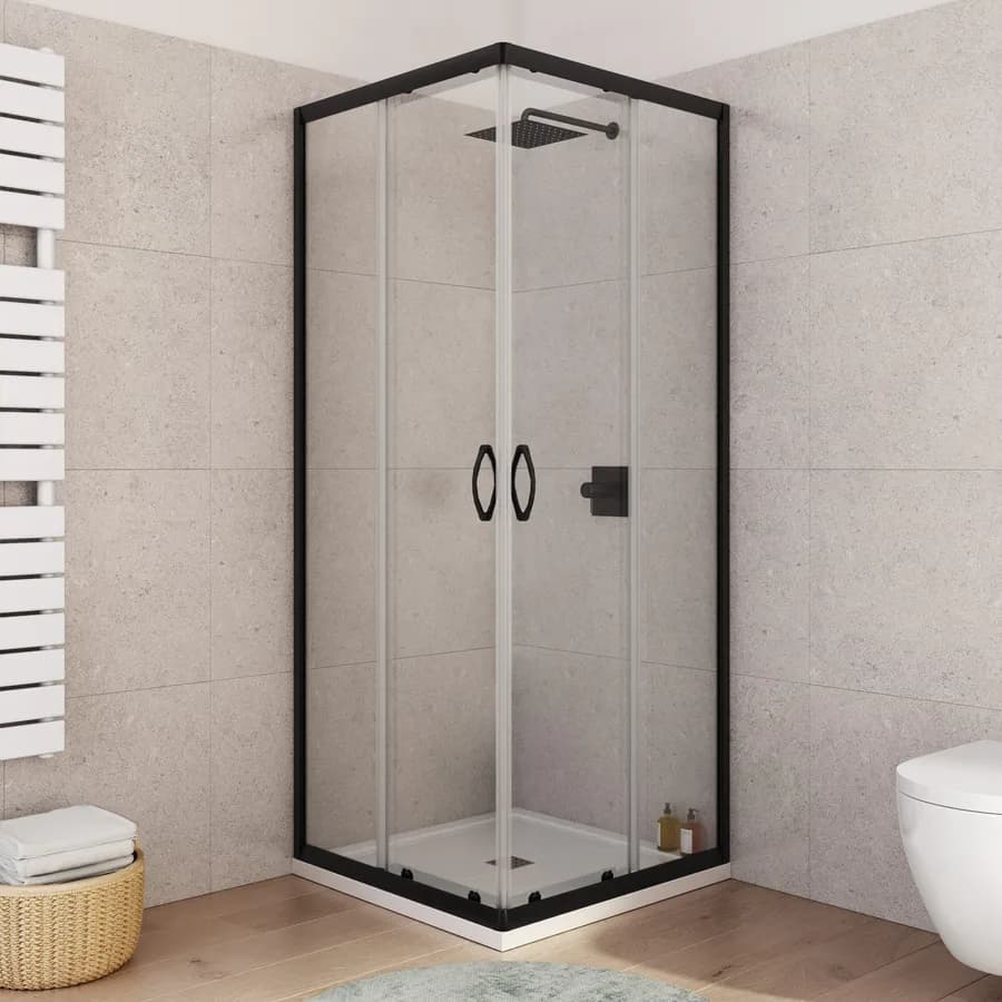 Box doccia 80X80 cm scorrevole con vetro trasparente e profilo nero opaco 185h - Lite