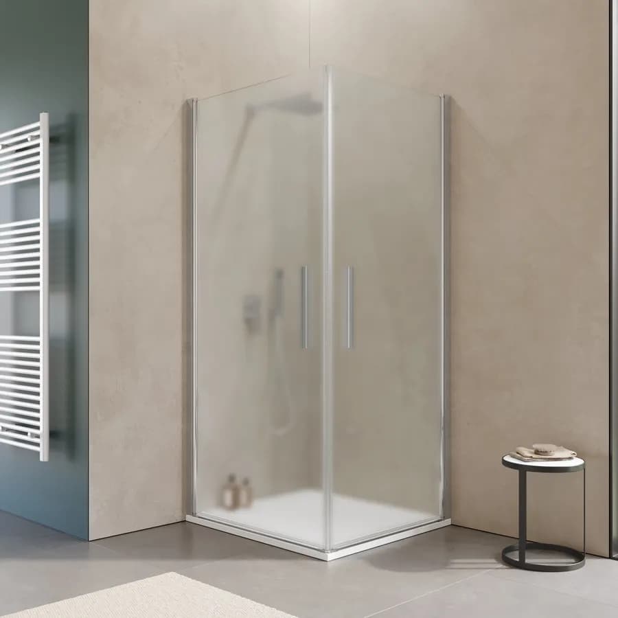 Box doccia 80x90 cm doppio battente con vetro temperato opaco e profilo cromo 195h - Nilo
