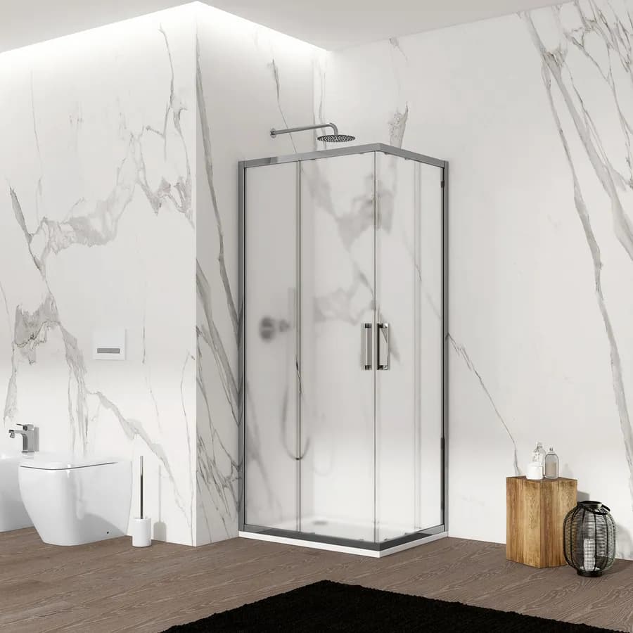 Box doccia 80x90 cm angolare scorrevole con vetro opaco profilo cromo 195h - Moritz