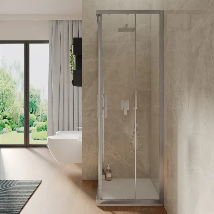 Box doccia 80x90 cm angolare scorrevole vetro trasparente anticalcare profilo cromo 195h - Moritz