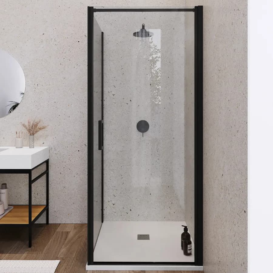 Box doccia 80X90 cm lato fisso specchiato con battente e profilo nero 200h - Artego Duo
