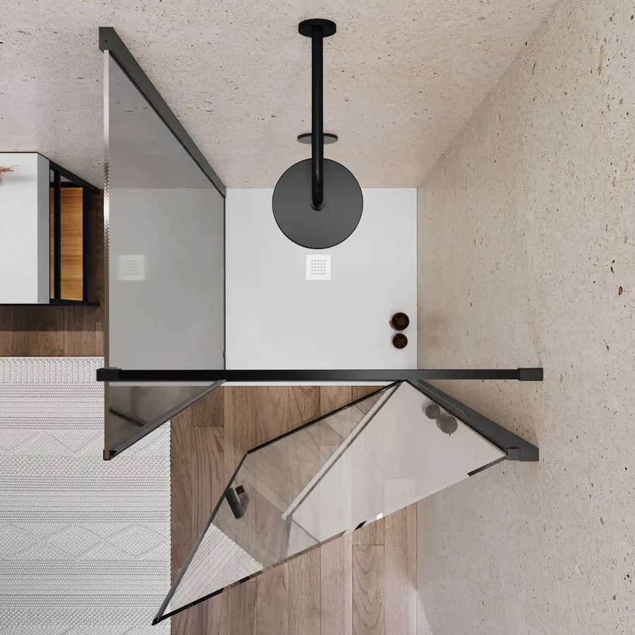 Box doccia 80X90 cm lato fisso specchiato con battente e profilo nero 200h - Artego Duo