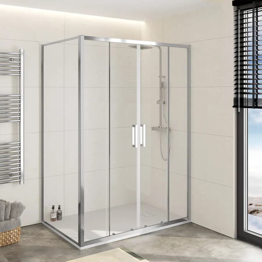Box doccia 90x140 cm doppio scorrevole vetro trasparente anticalcare profilo cromo 195h - Moritz