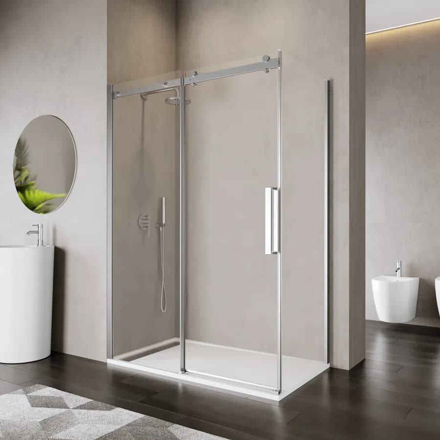Box doccia 90x140 cm scorrevole in vetro anticalcare trasparente e profilo cromo 200h - Lucy