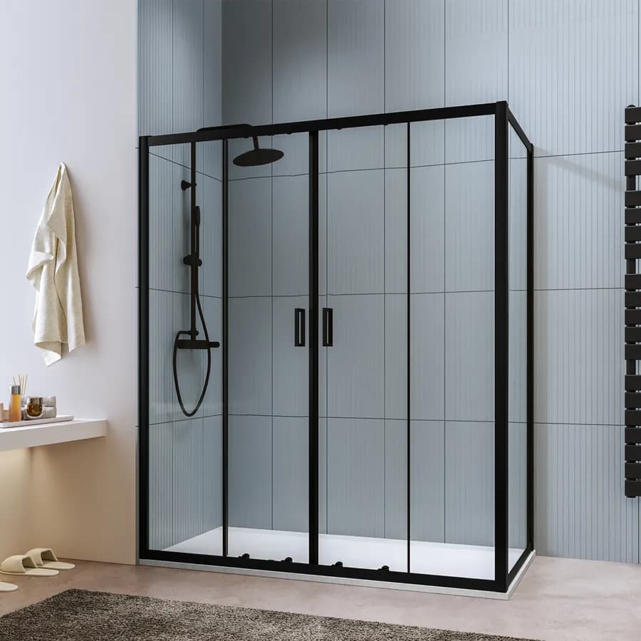 Box doccia 90x160 cm scorrevole in vetro temperato 6 mm trasparente 185h e profilo nero - Young