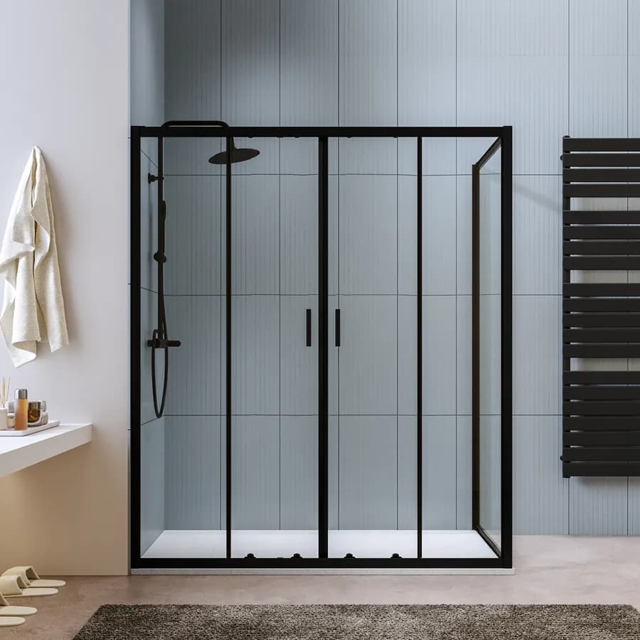 Box doccia 90x170 cm scorrevole in vetro temperato 6 mm trasparente 185h e profilo nero - Young