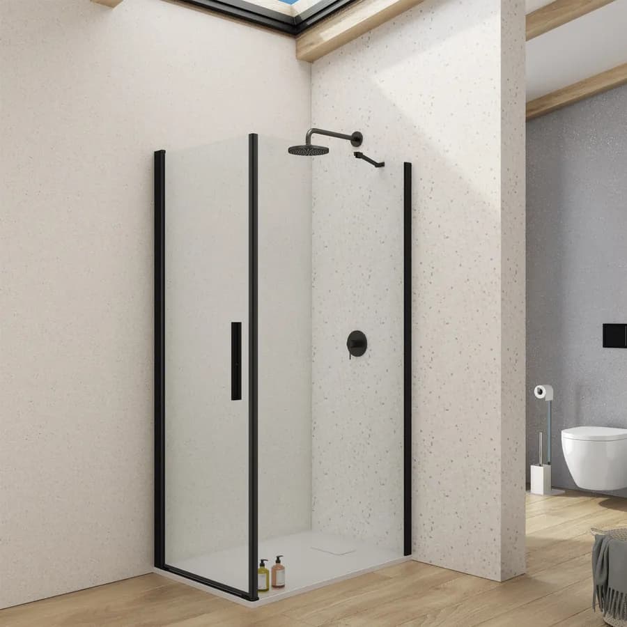 Box doccia 90x70 cm battente in vetro temperato trasparente con profilo nero 195h - Nilo