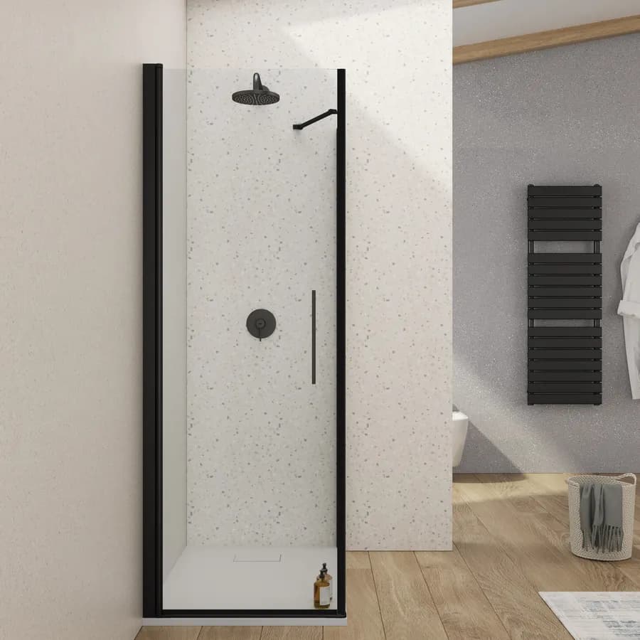 Box doccia 90x70 cm battente in vetro temperato trasparente con profilo nero 195h - Nilo