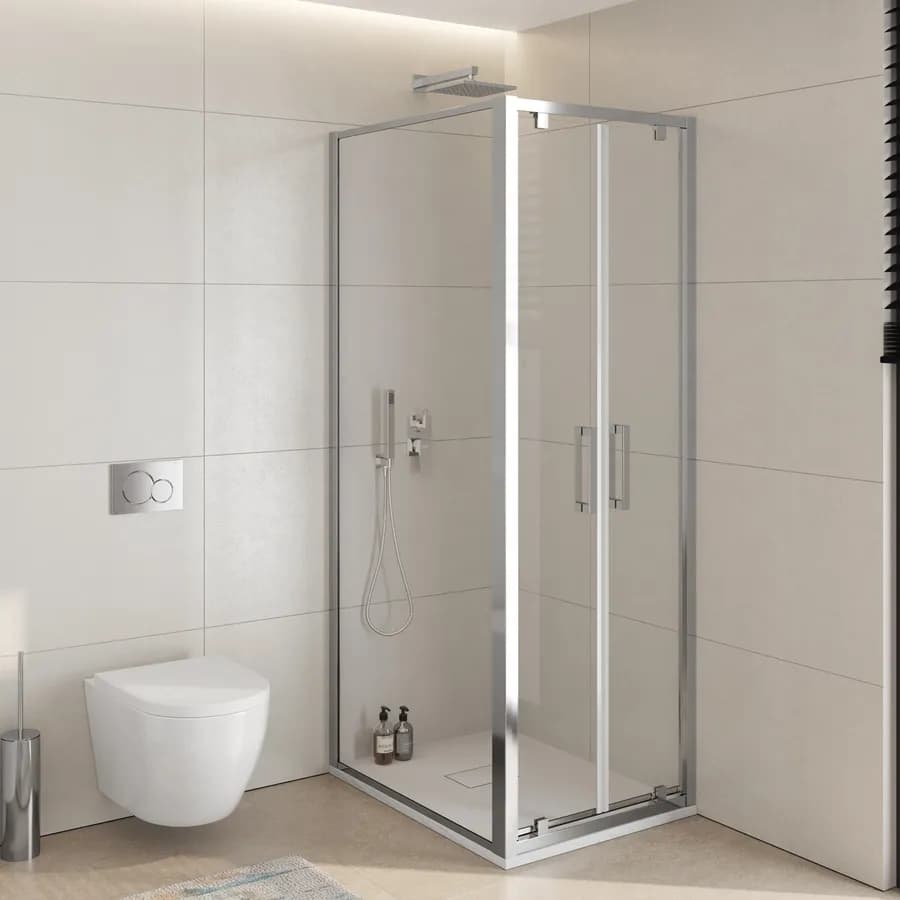 Box doccia 90x70 cm doppio battente vetro trasparente anticalcare profilo cromo 195h - Moritz