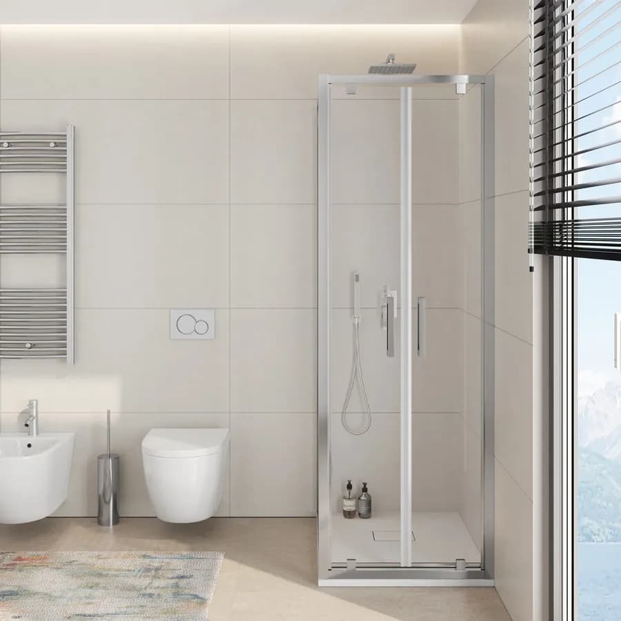 Box doccia 90x70 cm doppio battente vetro trasparente anticalcare profilo cromo 195h - Moritz