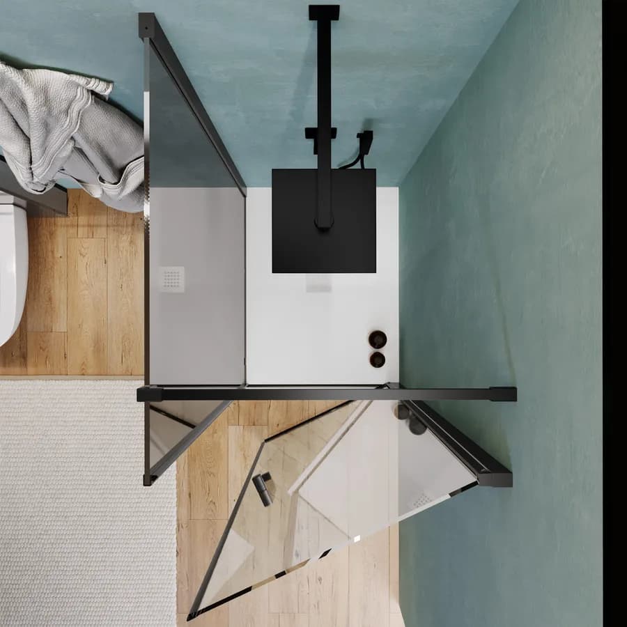 Box doccia 90X80 cm lato fisso specchiato con battente e profilo nero 200h - Artego Duo