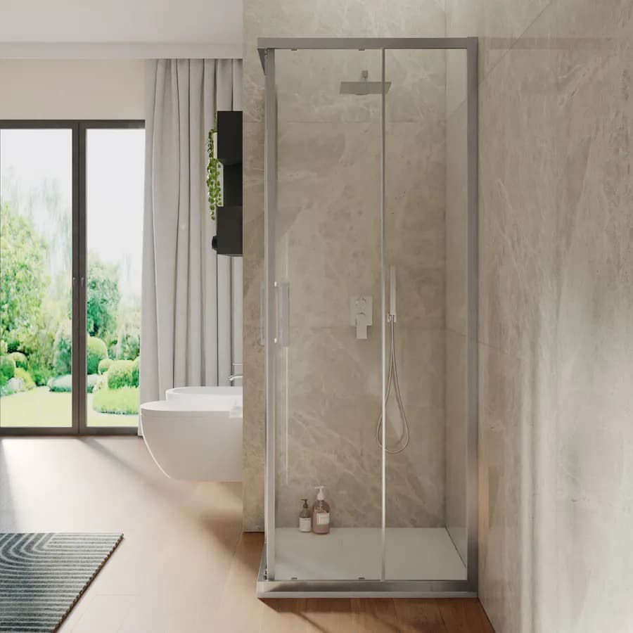 Box doccia 90x90 cm angolare scorrevole vetro trasparente anticalcare e profilo cromo 195h - Moritz