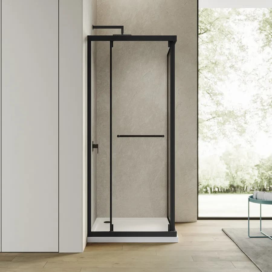 Box doccia 90x90 cm rototraslante con vetro temperato trasparente e profilo nero 195h - Nook