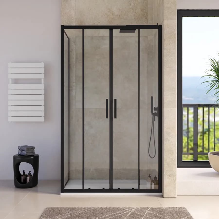 Box doccia angolare 65x125 cm scorrevole 4 ante anticalcare telaio nero - Naomi