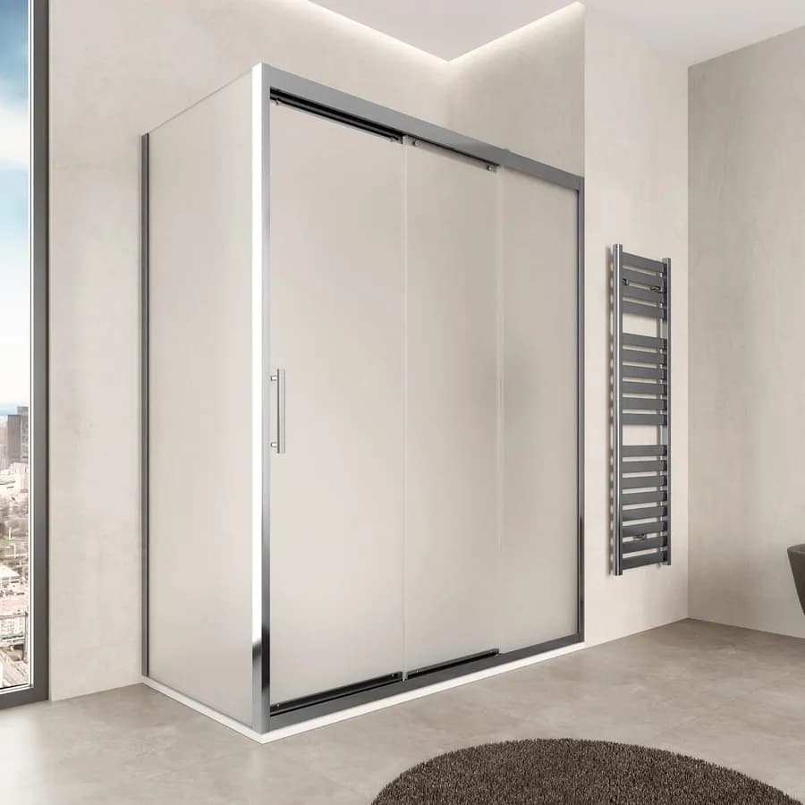 Box doccia 140x80 cm scorrevole verso dx 3 ante anticalcare opaco e profilo cromo 195h - Teknic