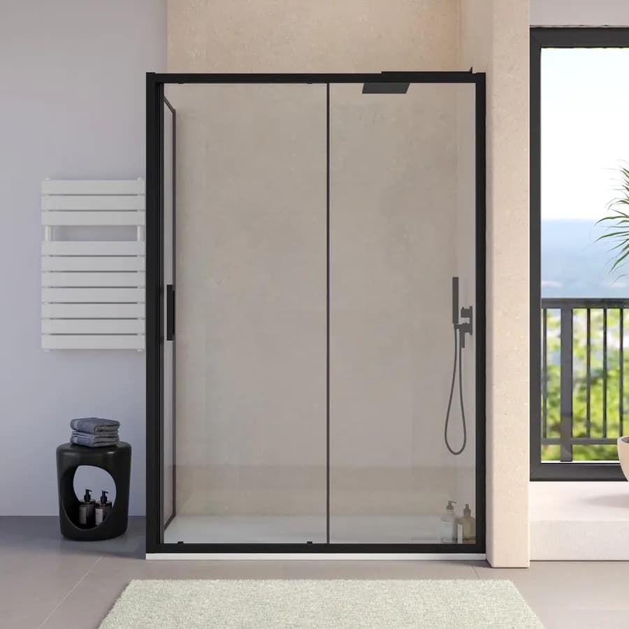 Box doccia angolare 65x145 cm scorrevole anticalcare telaio nero - Naomi
