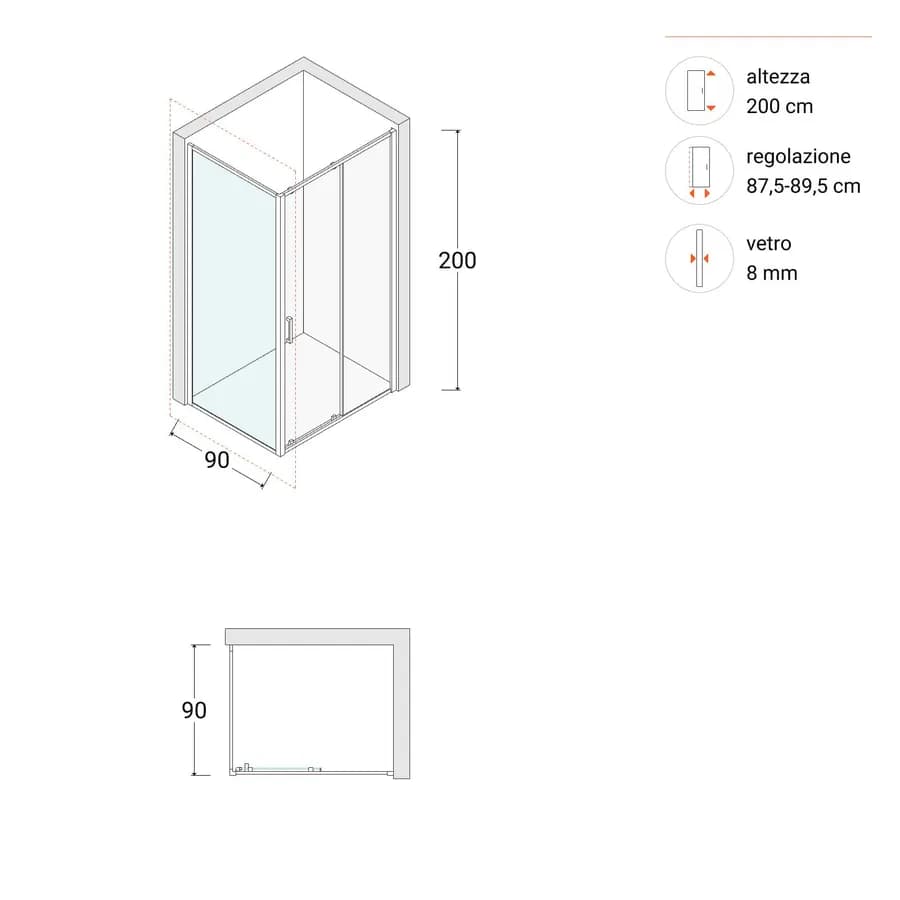Box doccia angolare 150x90 cm scorrevole dx cristallo anticalcare 200h cromo - Garbo