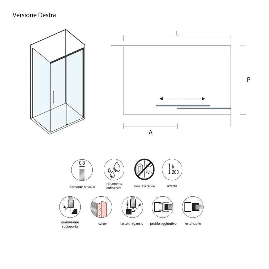 Box doccia angolare 160x90 cm scorrevole dx cristallo anticalcare 8 mm 200h cromo - Abelia