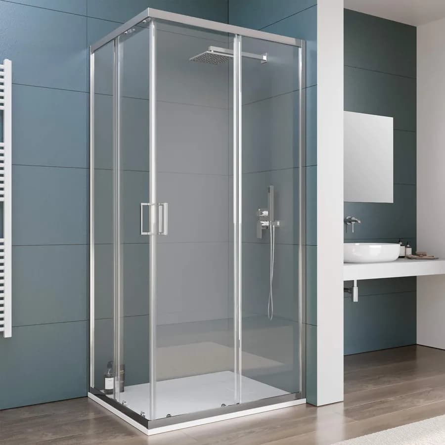 Box doccia 70x100 cm angolare scorrevole con vetro trasparente e profilo cromo 200h - Skin