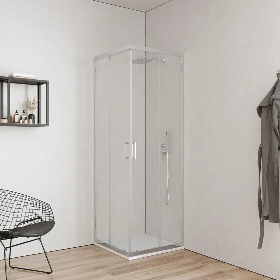 Box doccia 70x70 cm angolare scorrevole con vetro trasparente e profilo cromo 200h - Skin